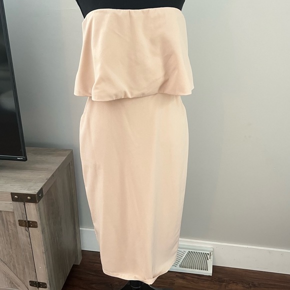 Lots of Love Beige Strapless Midi Dress - Picture 2 of 4